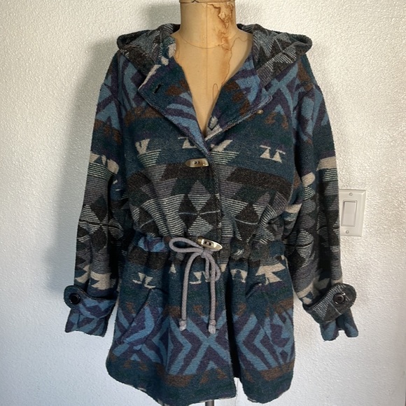 Vintage Rampage Fleece South Western Print Hoody Coat Size Med - Picture 5 of 6